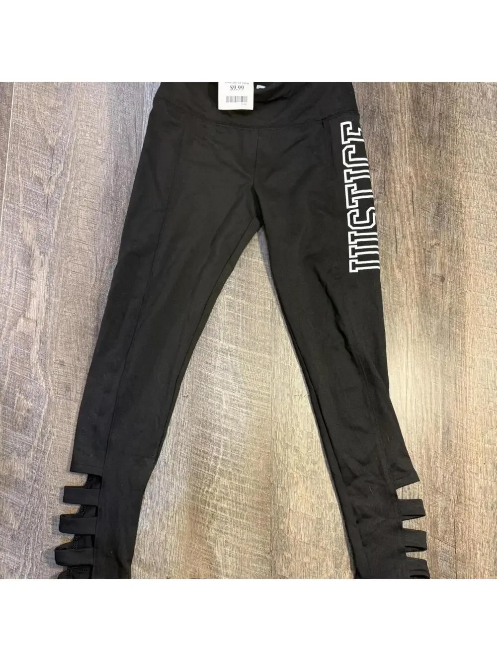 Justice Black Cutout Hem Leggings Athletic Leggings #NWT